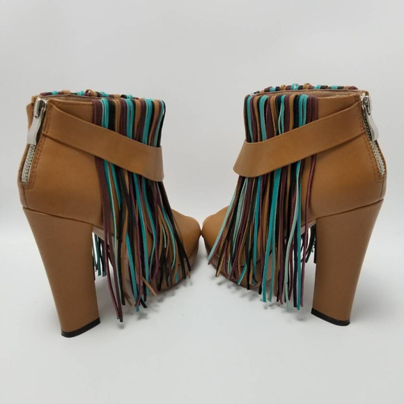 Charm City Sole Womens Fringe Platform Heel Ankle Booties Peep Toe Size 8 - Picture 10 of 12